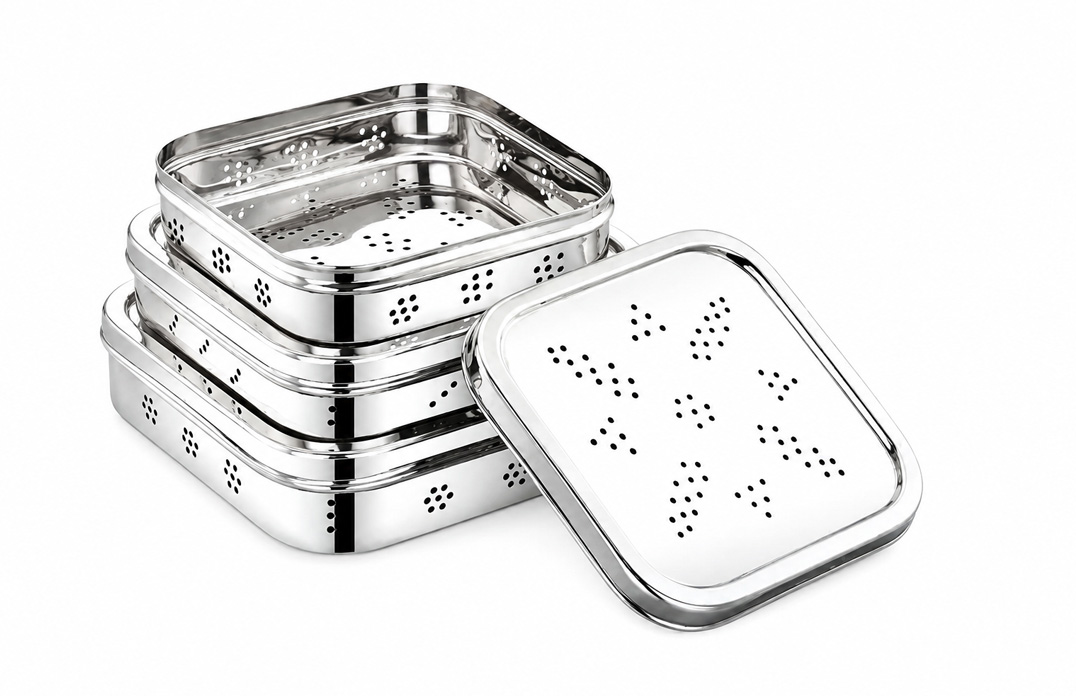 3 Pieces Stainless Steel Fridge Container Set