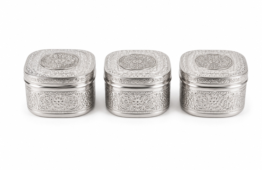 Stainless Steel Meenakari Storage Box