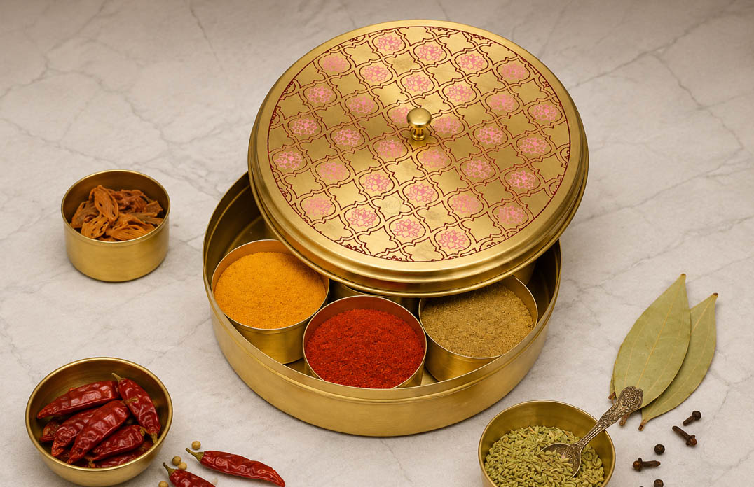 Round Brass Masala Box