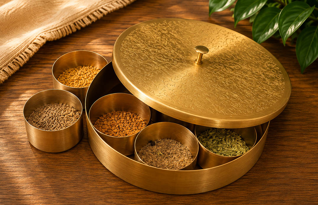 Round Brass Masala Box