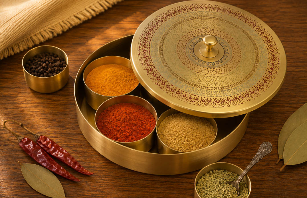 Round Brass Masala Box