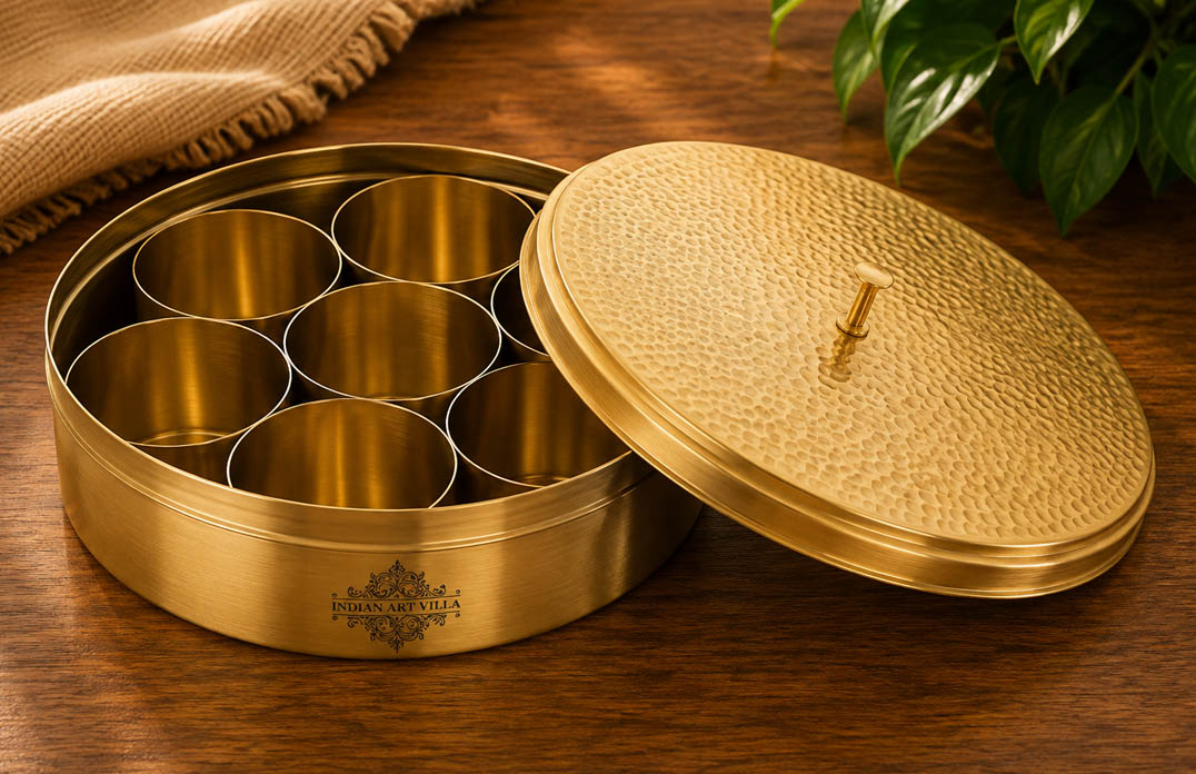 Round Brass Masala Box