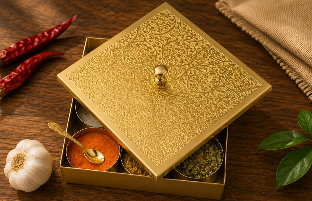 Square Brass Masala Box