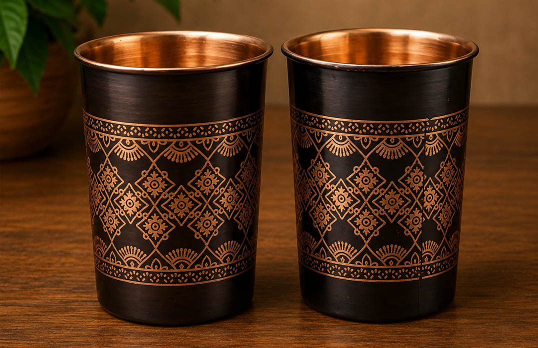 Pure Copper Glass Set With Antique Finish